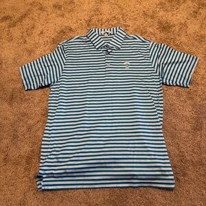 Peter Millar Polo Shirt Mens Large Blue Striped Short Sleeve Golf Logo